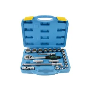 JUEGO DE SOQUETES ESTRIADO CON LLAVE CATRACA SH0432 - 22 PIEZAS