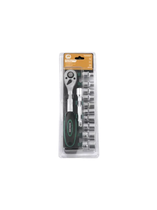 JUEGO DE SOQUETES ESTRIADO CON LLAVE CATRACA SH0234